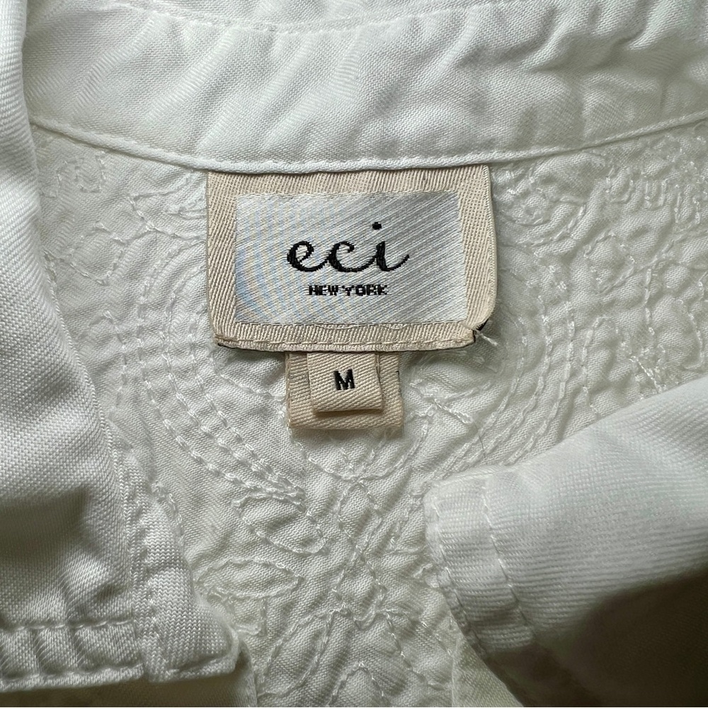 ECI New York White Lace Embroidered Button Down Drawstring Long Sleeve Dress Med - Picture 12 of 15